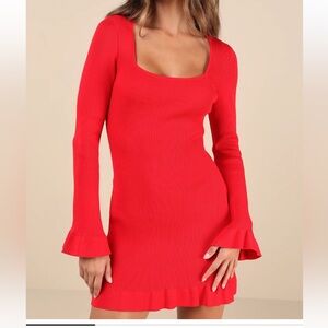Lulu's Vibrant Red Knit dress